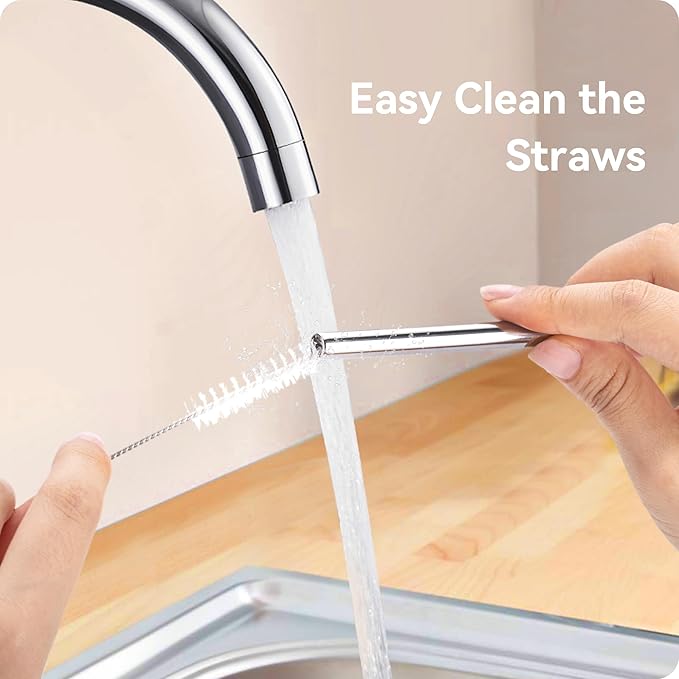 Reusable Stainless Steel Straws with Silicone Tip for Stanley 30oz, Metal Drinking Straws for 30oz Tumbler,3 Bent Tubes & 6 Tips& 1 Cleanr Brush (Cream)