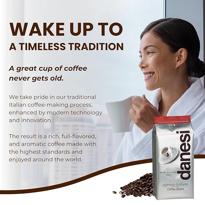 Danesi Caffe Italian Whole Coffee Beans - Espresso Coffee Beans and Medium Roast Whole Bean - Perfect for Espresso Machines, French Press, and Home Brewing - Classic (2.2 lb)