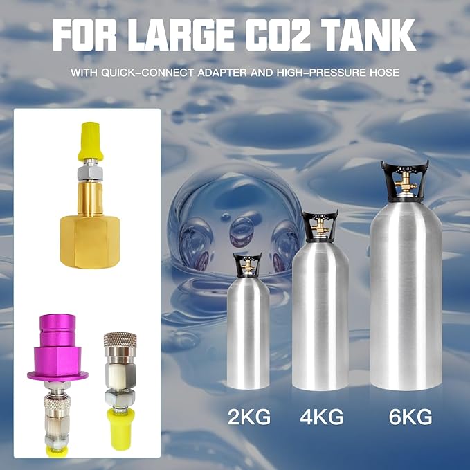 Soda Machine Co2 Adapter with 60inch Hose, Soda Maker Co2 Tanks Connector Filled from 5lb/10lb Co2 Tank Directly,Compatible with Duo/Terra/Art/E-Duo/E-Terra/Crystal 3.0/GAIA/AQUA FIZZ Pink Cylinder