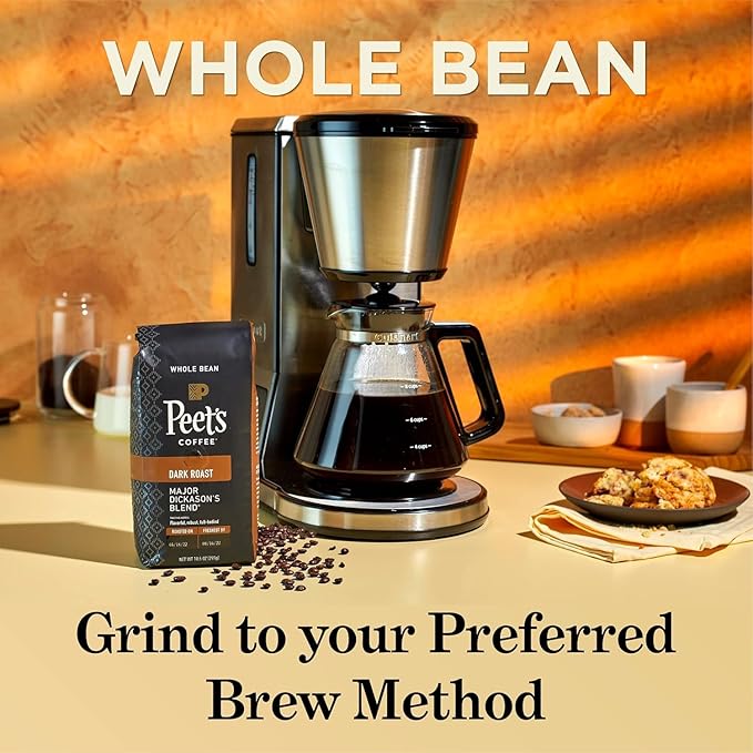 Peet's Coffee, Dark Roast Whole Bean Coffee - Major Dickason's Blend 63 Ounces (6 Bags of 10.5 Ounces)