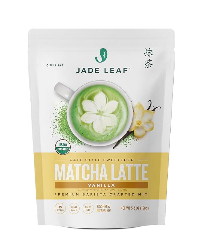 Jade Leaf Matcha Organic Premium Ceremonial Grade Matcha Green Tea Powder - Japanese - Culinary, Ingredient, Ceremonial Barista Teahouse, Latte, Collagen, 5.3 Ounce (Pack of 1), Vanilla Matcha Latte
