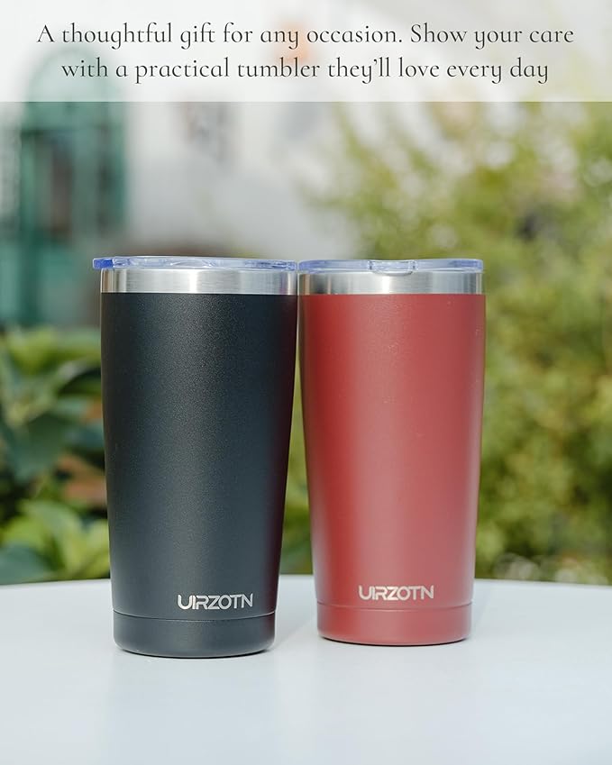 Travel Coffee Tumbler 20oz, Leakproof Travel Coffee Mug with Lid and Straw, Stainless Steel Double Wall Vacuum Insulated Tumbler for Hot/Iced Drinks (Textured Matte, Red)