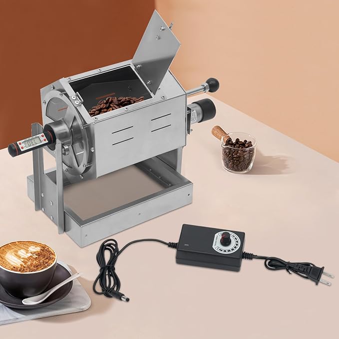 0.66-2.65lb Automatic Coffee Roaster Coffee Bean Roasting Machine Commercial Coffee Gas Roaster with Thermometer & Speed Controller Drum Type Gas Burner Require