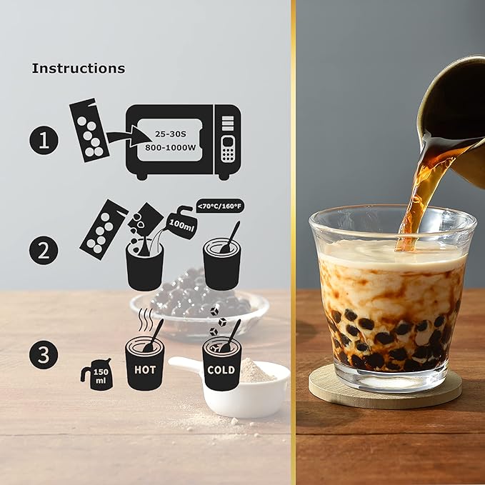 OKTEA Bubble Pearl Milk Tea with Brown Sugar Kit - Assam Blend, Slow-Roasted Brown Sugar, New Zealand Milk, Preservative-Free Tapioca, Serve Hot or Iced - Single Pack of 5 Servings