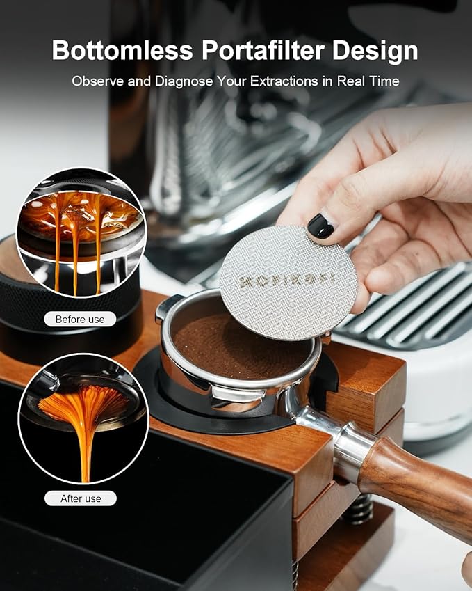 51mm Bottomless Portafilter 3 Ears Compatible with Delonghi Dedica EC680/EC685/EC885 and SMEG, EUPA Espresso Machines, Espresso Naked Bottomless Portafilter with Puck Screen and 18g Filter Basket-Wood