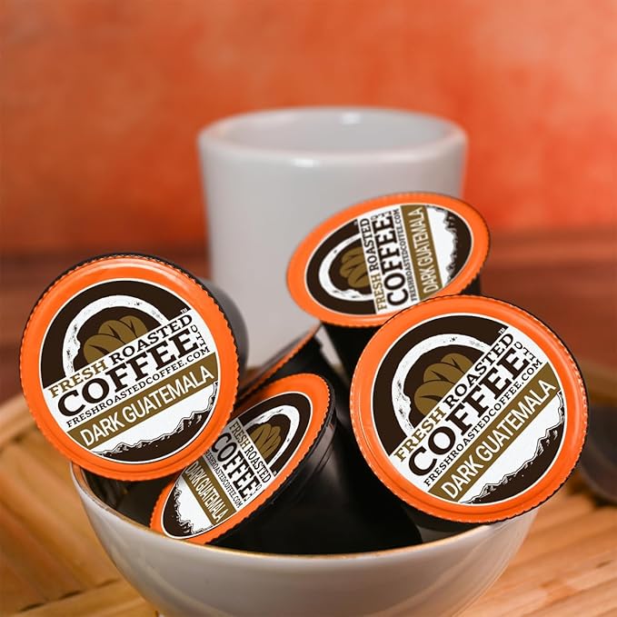 Fresh Roasted Coffee, Dark Guatemala Huehuetenango, Dark Roast, 24 Pods for K Cup Brewers