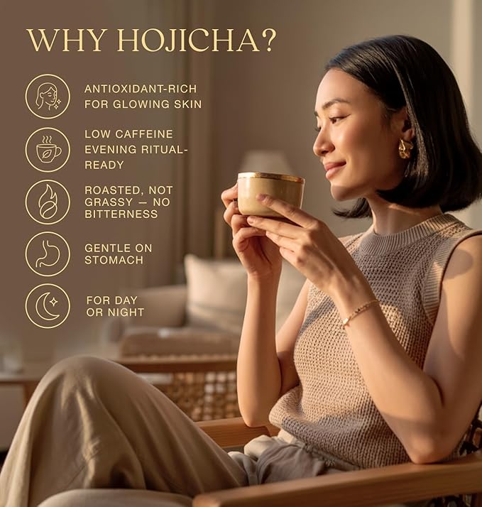 Queen Omi Organic Hojicha Powder | 100% Organic Japanese Roasted Green Tea Powder—Matcha & Coffee Alternative | Low Caffeine, Antioxidant-Rich, Smooth, Toasty, Nutty Flavor | 80g