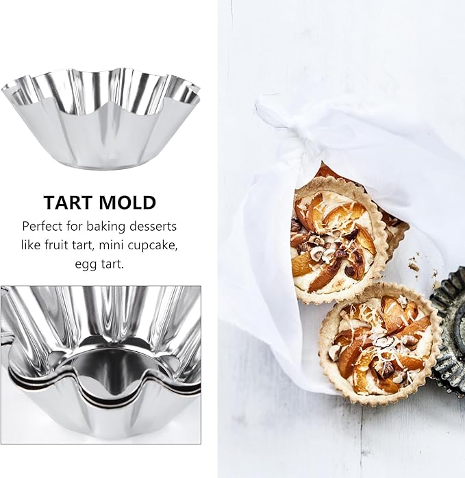 Mikinona 6pcs Stainless Steel Flower Tart Pans Non-stick Tart Muffin Cups for Baking Desserts for Cupcakes Egg Tarts and Diy Parties