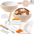 2PCS 9Inch Round Banneton Bread Proofing Basket Sets,Sourdough Bread Baking Supplies with Linen Liners,Silicone Bread Sling,Danish Whisk,Scoring Cutter,Dough Scraper