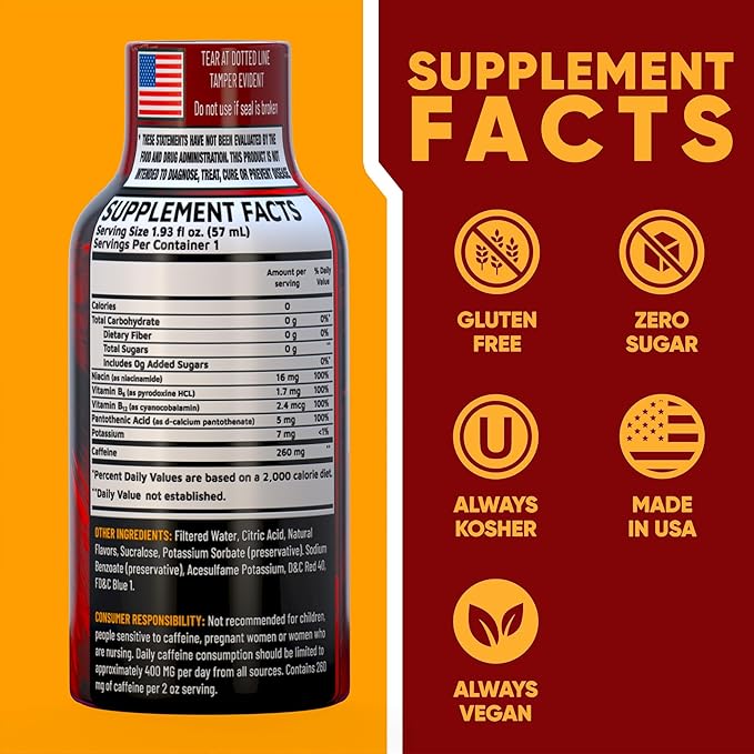 B12 Overload Extra Strength Energy Shot – Pomegranate – 260mg Caffeine, 14000% B12, Electrolytes – Energy & Vitality Support – Zero Sugar No Calories – Vegan, Kosher, Gluten-Free – 1.93 fl oz, 12-Pack