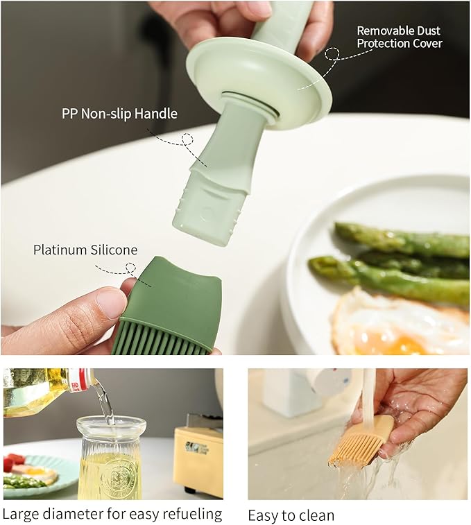 Oil Dispenser with Brush - Glass Olive Oil Dispenser for Kitchen, 3 IN 1 Oil Dispenser Bottle with Silicone Basting Brush for Cooking Vinegar Sauce BBQ Grill Frying (White)