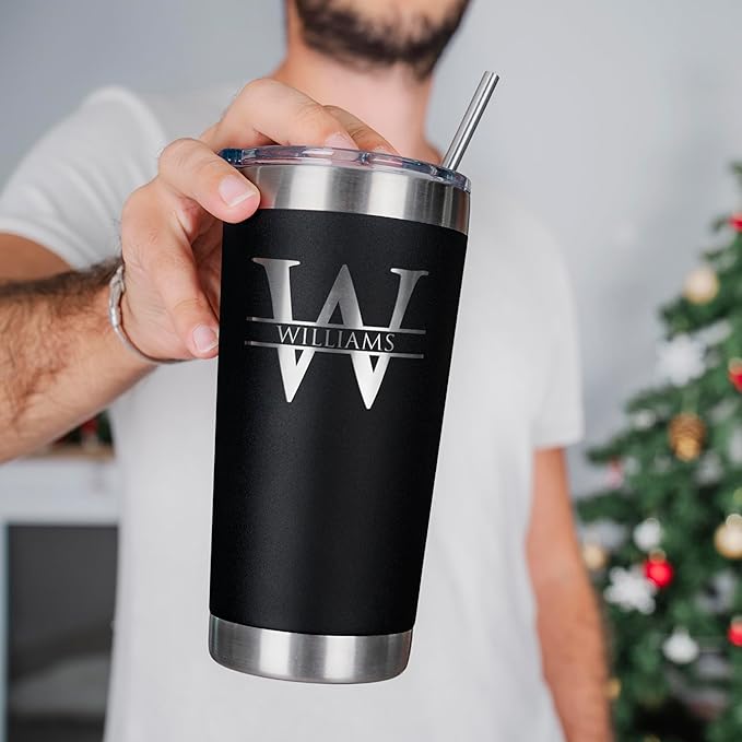 Be Burgundy Personalized Tumbler with Engraved Name - 12 Designs, 30 Oz Coffee Tumbler with Slider Lid, Black - Double Wall Insulated, Personalized Gift for Him & Her