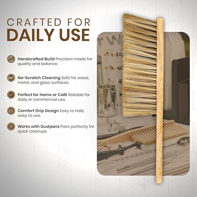 Rattleware Durable 11” Counter Brush - Solid Wood Handle, Horsehair Bristles & Static-Fre - Ideal for Home & Commercial Use