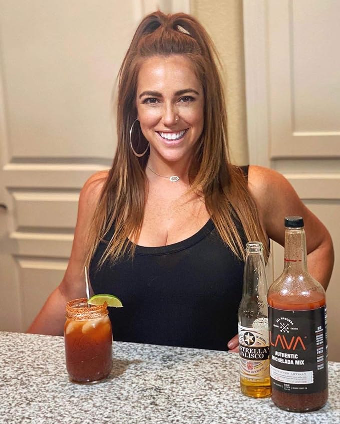 LAVA All Natural Authentic Michelada Mix Craft Cocktail Mixer, Made with Real Tomatoes, Ancho Chile Peppers, Tamarind, No Junk Ingredients, Vegan, 1-Liter (33.8oz) Glass Bottle, Ready to Use
