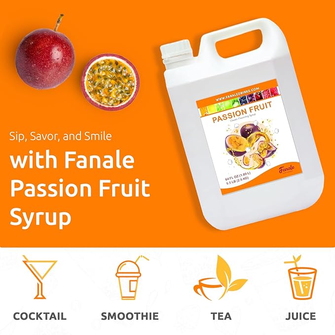 Fanale Premium Flavoring Concentrated Syrup for Bubble Tea 5.5 lb | Passion Fruit Flavor Syrup | for Boba Tea, Smoothies, Slushes, Desserts | 5.5 lb | Pack of 6 | SRP503-CS