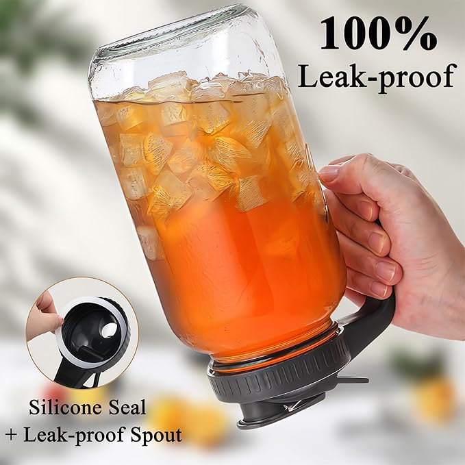 32oz Glass Pitcher with Handle and Lid, 1 Quart Mason Jar Pitcher - Airtight & Leakproof Water Jug with Pour Spout Lid, Glass Containers for Fridge, Perfect for Juice, Cold Brew, Iced & Sun Tea