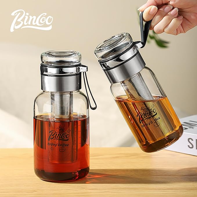 Glass Cold Brew Coffee Maker with Extended Fine Mesh Filter, Tea Infuser Bottle Iced Coffee Maker with Thick Borosilicate Glass (750ml/24oz)