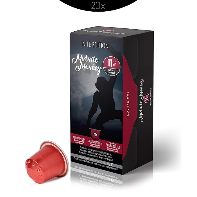 Midnite Monkey 20ct Intense Espresso I Compatible With Nespresso Original Machines I Dark Roast I Coffee Pods I High Intensity 11 I 100% Arabica