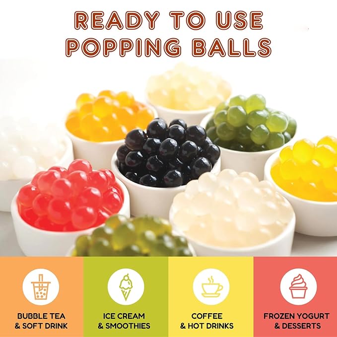 Fanale Grape Popping Boba Pearls, Vegan, Non GMO, Gluten Free, Fat Free, Perfect for Bubble Tea, Smoothies, Ice Cream, Desserts, and Beverages.
