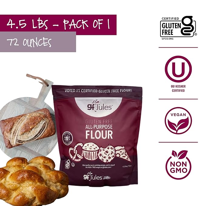 gfJules Certified Gluten Free All Purpose Flour | No Grit | Great Cup for Cup Baking Alternative to Regular Flour, Voted #1 by Gluten Free & Celiac Consumers, 4.5LB Pouch