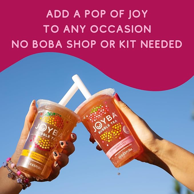 Joyba Reduced Sugar Peach Mango Black Tea Bubble Tea, 4 Pack, 12 fl. oz. Cups