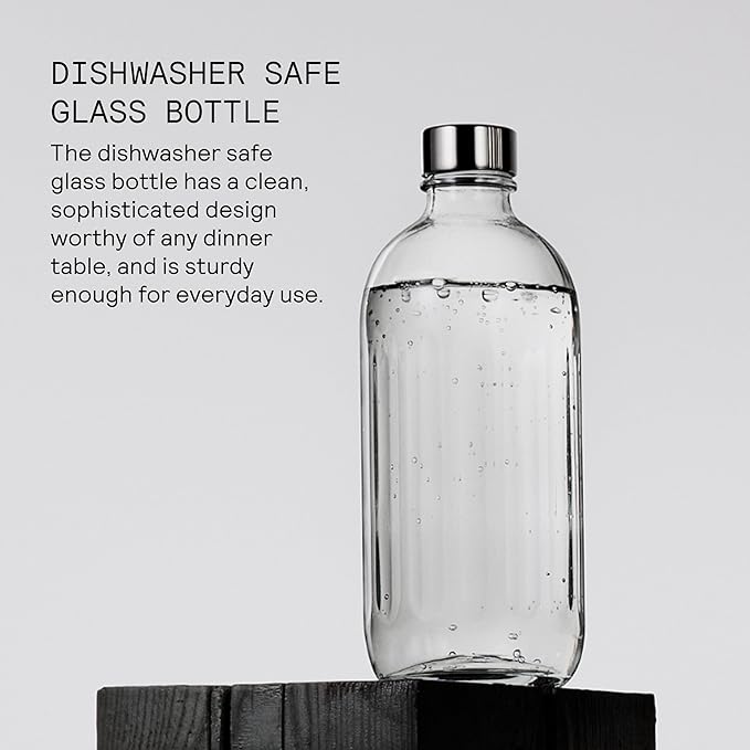Aarke Carbonator Pro, Sparkling & Carbonation Water Machine, Stainless Steel with Glass Reusable Bottle Volume 800 mL/27 fl oz (Sand)