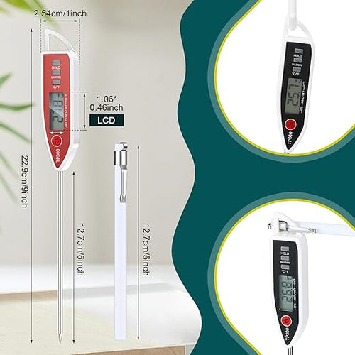 10 Set Waterproof Food Thermometer for Water, Liquid, Candle and Cooking Digital Meat Thermometer with Long Probe Instant Read for Kitchen BBQ Grill Candy (White)