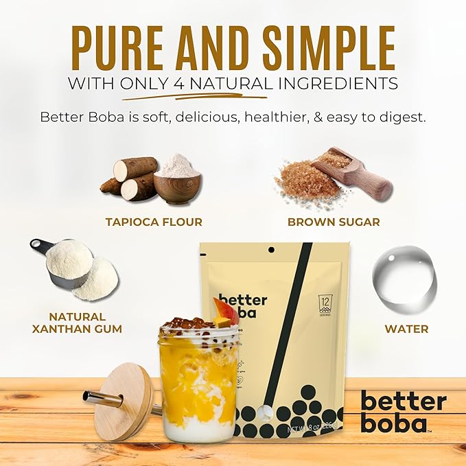 Better Boba Tea Kit | DIY Home Bubble Tea Set - Brown Sugar Boba Pearls, Reusable Boba Straw, Tumbler, 3 Black Tea| Vegan Gluten-Free Tapioca Pearls