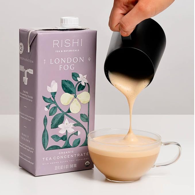 Rishi Tea Latte Concentrate Beverage Variety Pack - Organic, Black and Caffeine-Free Chai Latte & London Fog Latte Sampler, Easy-to-Serve Hot or Iced - 32 fl oz Carton, 8 Servings (Pack of 3)