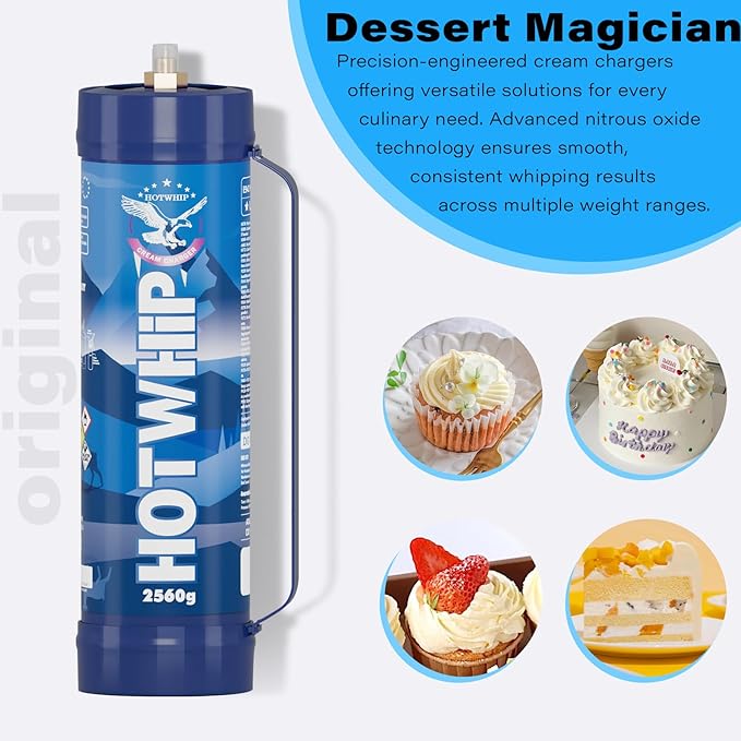 Whipped Cream charger 4.0L Tank,2560g x 2 Original Flavor Whip Cream Charger Cylinder Food Grade 99.99% Pure for Whipped Cream Making,Leak Proof Dispenser,2 Cylinder