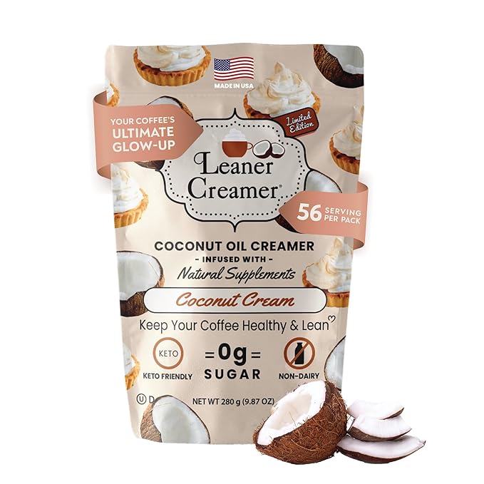 Leaner Creamer Coconut Creamer with Superfood Ingredients – Non-Dairy, Sugar-Free, Keto, Gluten-Free Powdered Coffee Creamer – Coconut Cream – 280g