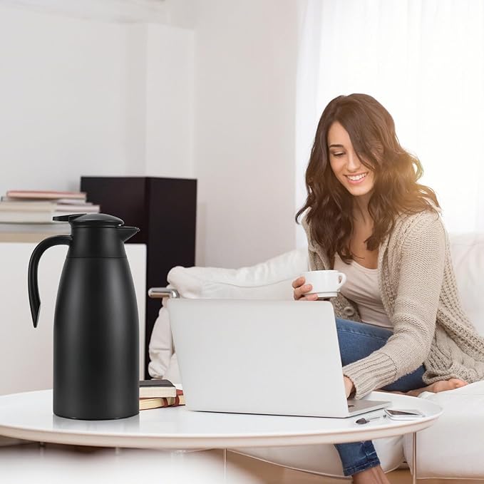 70 oz Thermal Coffee Carafe, Updated 2 PCS Insulated Stainless Steel Coffee Carafes for Keeping Hot Coffee & Water Hot Beverage-12Hours, Double Walled Vacuum Coffee Carafe(Gold+Gold)
