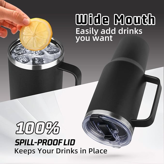 40 oz Tumbler with Handle and Flip Straw, 100% Leakproof Insulated Tumbler with Lid and Straw, Stainless Steel Travel Coffee Mug, Insulated Coffee Thermal Cup for Cold and Hot (Black)