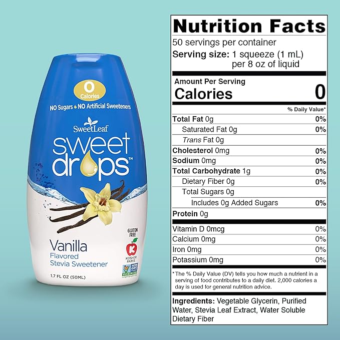 SweetLeaf Sweet Drops Vanilla Stevia Liquid Sweetener - Flavor Foods, Keto Coffee with Sugar Free, 0 Calorie, Non-Glycemic Response SweetLeaf Stevia Drops, 1.7 Fl Oz Ea (Pack of 2)
