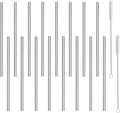 Stainless Steel Straws Short Small 5.9" Reusable Metal Bar Drinking Straw Set With Cleaner Brush for Cocktails Rock Gin Glass Coffee Mason Jar Tumblers Kids Fruit Juice Box, Silver 16PCS