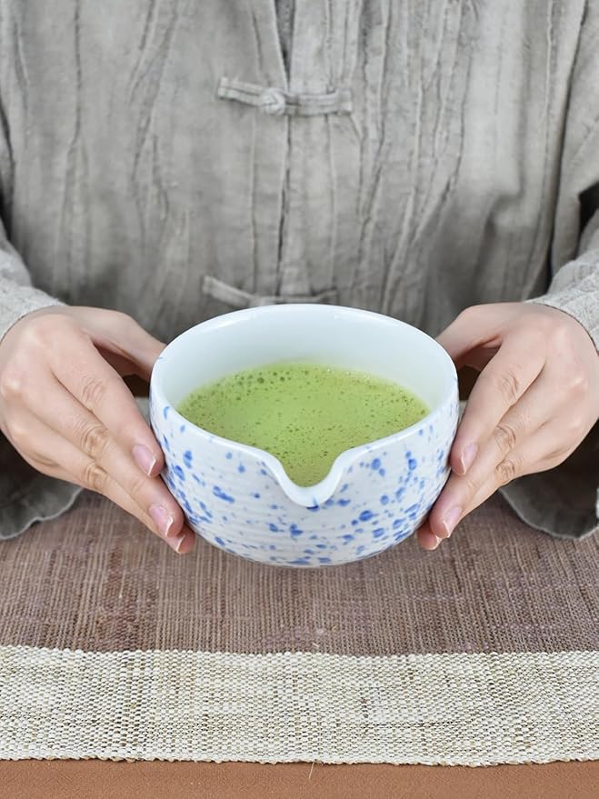 Artcome Matcha Tea Set - Ceramic Matcha Bowl with Pouring Spout, Bamboo Whisk, Whisk Holder, Tea Scoop & Matcha Manual - Complete Traditional Japanese Tea Ceremony Kit for Home, Office, or Gift, Blue