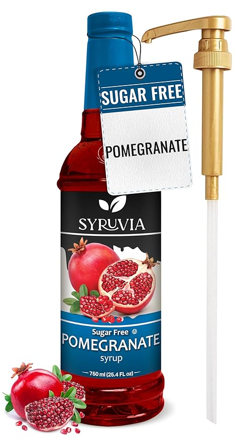Syruvia Sugar-Free Pomegranate Syrup, Flavored Syrup for Drinks, Cocktails, Lemonades, Iced Teas, and Desserts – 25.4 fl oz, With Pump