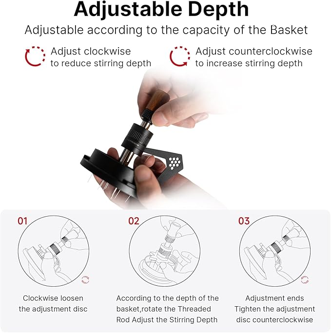 IKAPE Mantis WDT Distribution Tool, V3-58.5mm Espresso Stirrer Distribution Tool for Barista - 8 Needle Espresso Stirrer with Dosing Funnel & Stand, Adjustable Needle Height, Walnut Handle
