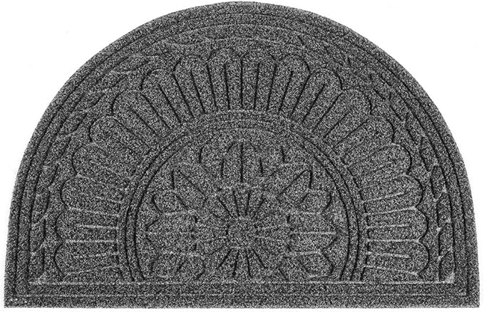 Mibao Door Mat Outdoor Indoor, 23.5" x 35.5", Half Round Door Mats, Non-Slip Front Door Mats Outdoor, Dirt Trapper Welcome Mats for Front Door, Back Door, Shoe Scraper, Grey