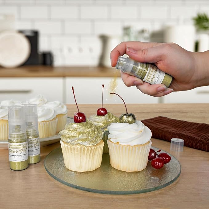 Bakell - Champagne Gold Tinker Dust Edible GLitter (4g, 1x Mini Spray Pump) for Food, Desserts, and Beverages!