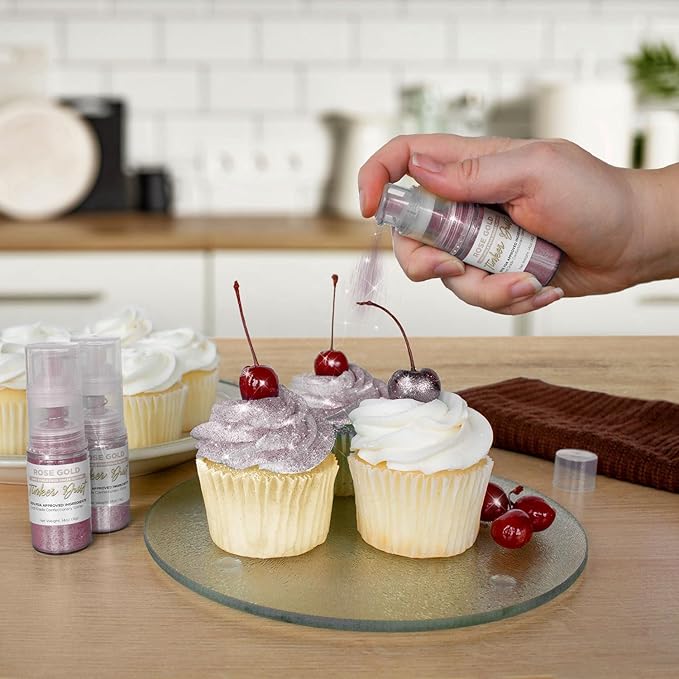 Bakell - Rose Gold Tinker Dust (4g, 1x Mini Spray Pump) Edible Glitter for Food, Desserts, and Beverages!
