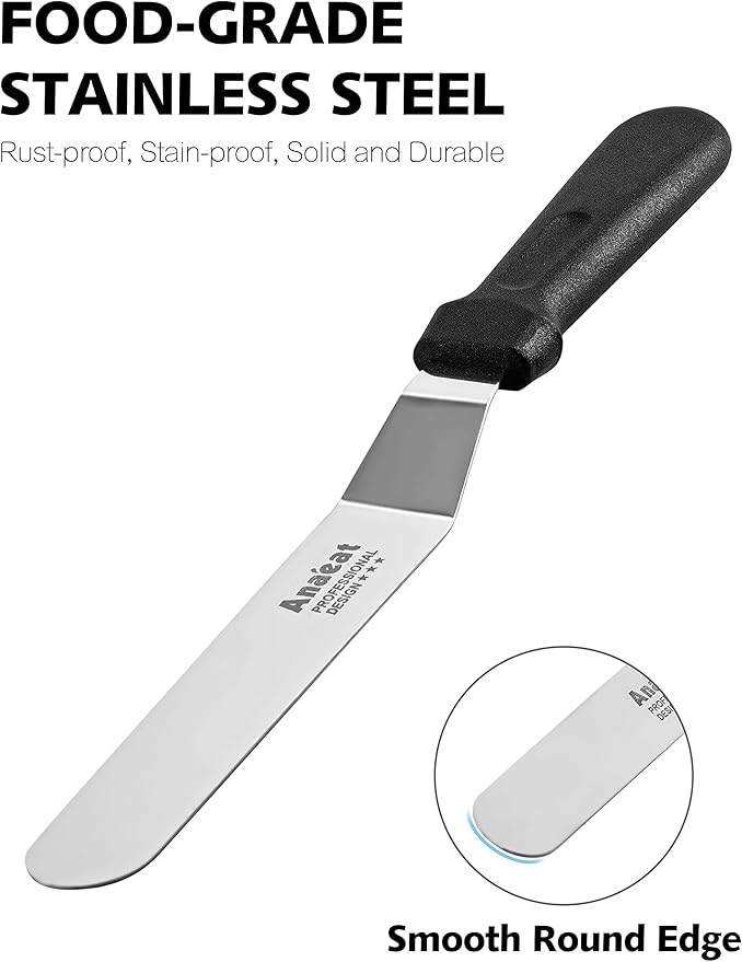 Anaeat Icing Spatulas, Set of 2 Professional Cake Angled Offset Spatula with 6", 8" Stainless Steel Blades - Thickened Frosting Knife with Durable Plastic Handle for Cake Decorating Pastry & Baking