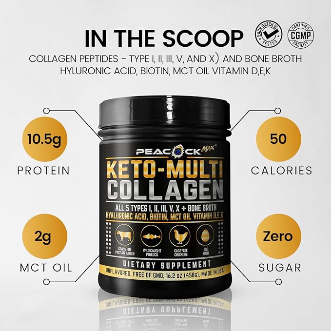 Multi Collagen Protein Powder 16.2 oz (Pack of 12) | 5 Types with Bone Broth, Hydrolyzed Peptides, Biotin & MCT Oil, Unflavored, Supports Skin, Hair, Nails, Joints & Gut Health