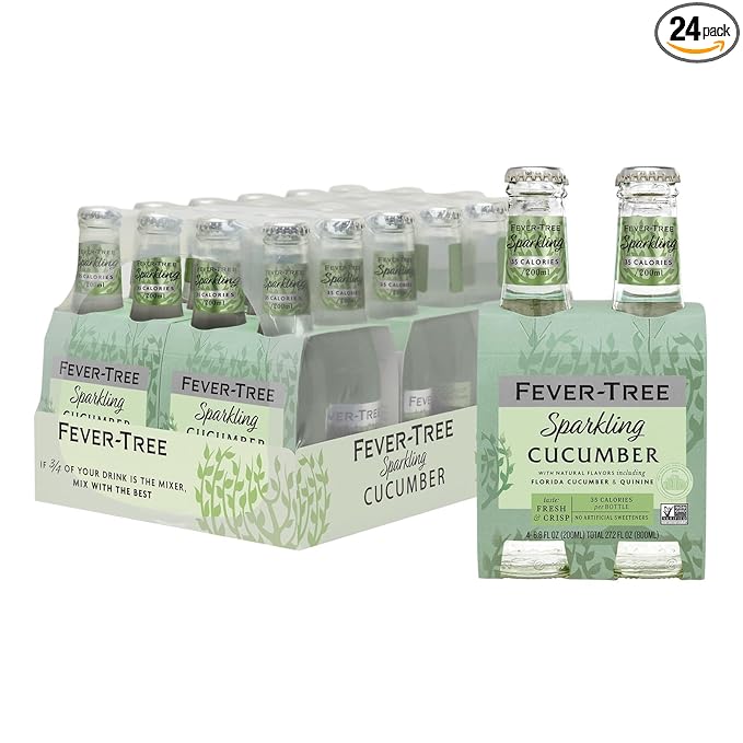 Fever-Tree Light Cucumber Tonic Water Glass Bottles, No Artificial Sweeteners, Flavorings & Preservatives, 6.8 Fl Oz (Pack of 24)