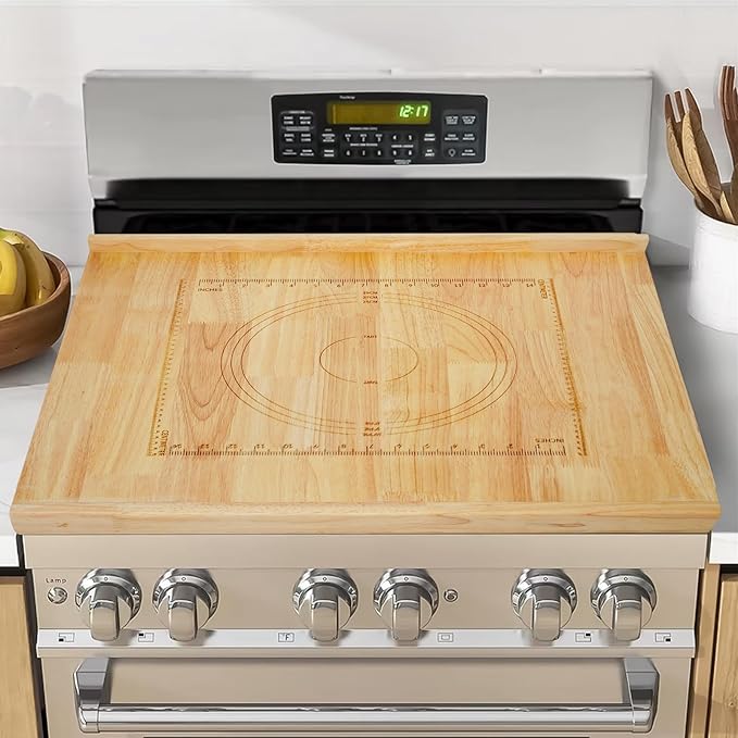 Reversible Wooden Pastry Board, 24" x 20" Wooden Cutting Board with Lip, Pastry Board Cutting Board Chopping Board Pie Board with Engraved Ruler for Counter Top Kitchen