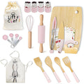 Wooden Cooking & Baking Set for Real Cooking, 32PCS Mini Knife Set Safe Montessori Kitchen Tools, Kitchen Knifes/Cutting Board/Apron with Storage Bag, Baking Utensils Christmas Gift for Little Chef