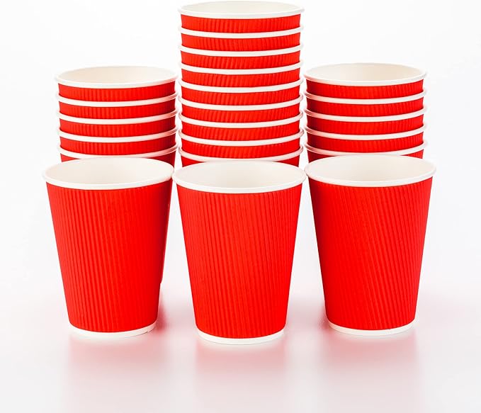 Restaurantware 12 Ounce Ripple Wall Disposable Coffee Cups, 500 Insulated Midnight Red Paper Tumblers with Rolled Rim Design, Lids Sold Separately for Hot Drinks like Tea, Hot Chocolate and More