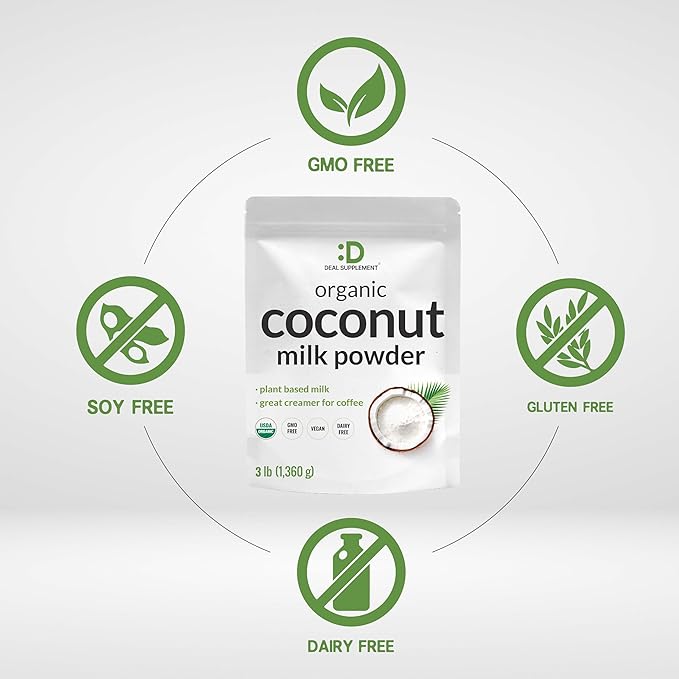 Unsweetened Organic Coconut Milk Powder, 3lbs – Dairy Free Creamer Alternative – Sugar Free Raw Flavor – Rich Source of MCT Oil – Great for Coffee or Tea – Non-GMO, Plant Based, Keto