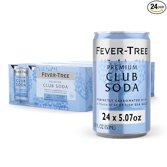 Fever-Tree Club Soda - Premium Quality Mixer - Refreshing Beverage for Cocktails & Mocktails. Naturally Sourced Ingredients, No Artificial Sweeteners or Colors - 5.1 Fl Oz - Pack of 24