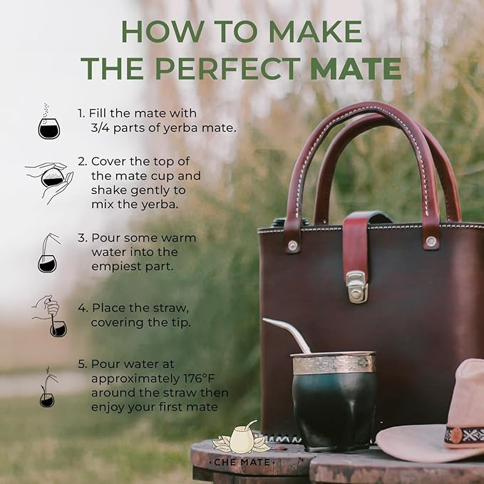 Premium Argentina-Uruguay Yerba Mate Cup and Bombilla Set, Organic Gourd Tea Mug with Steel Straw (Bombilla) and Cleaning Brush, Handcrafted for Loose Leaf Yerba Mate Tea - Imperial Version